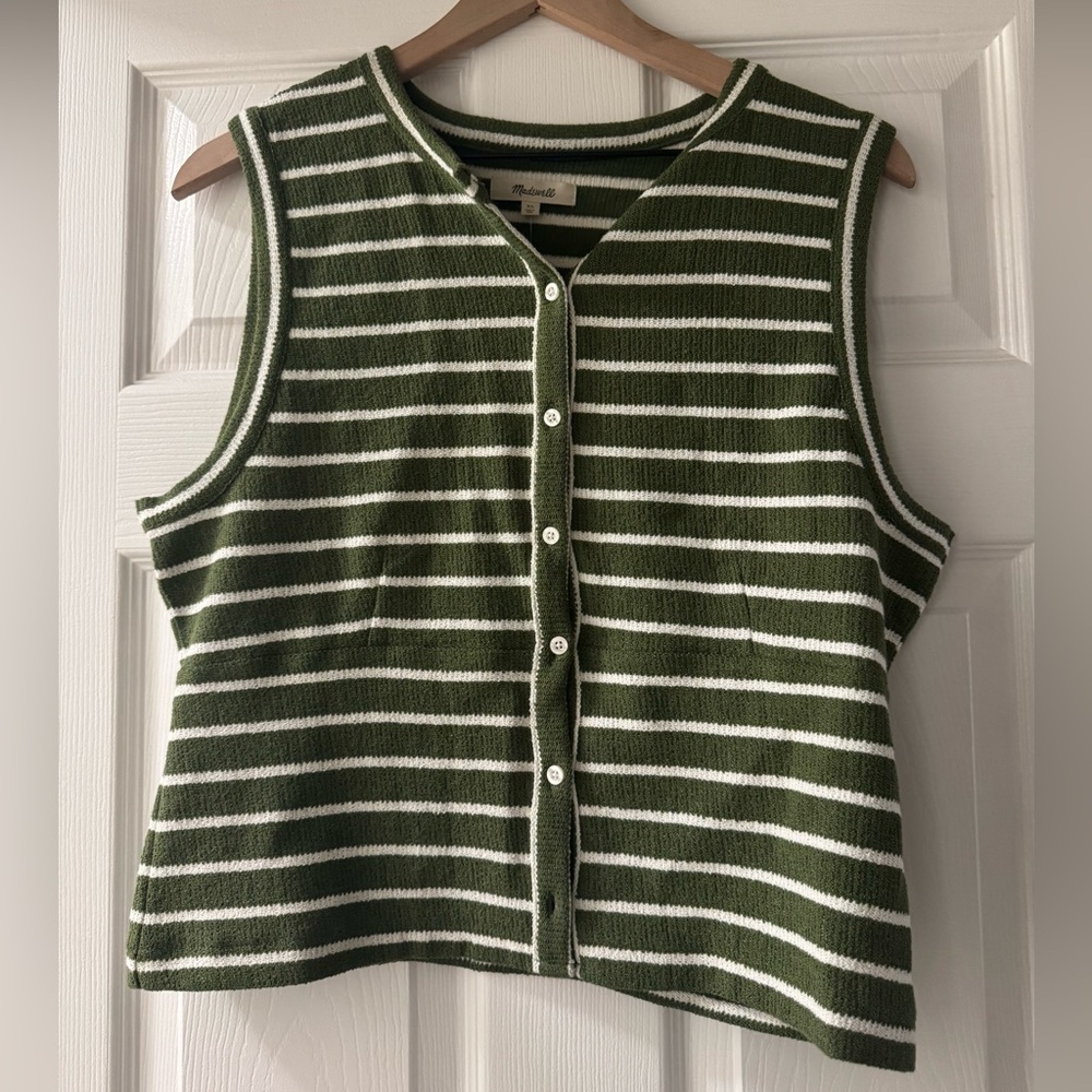 NWT Madewell Olive and Cream Striped Knit Vest